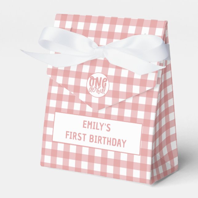 Custom 1st Birthday Cute Pastel Pink Onederful Favor Boxes (Front Side)