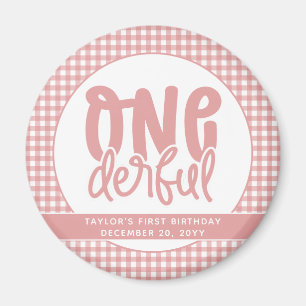 Custom 1st Birthday Cute Pastel Pink Onederful Magnet
