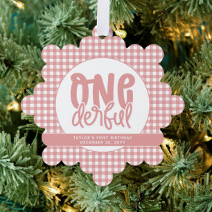 Custom 1st Birthday Cute Pastel Pink Onederful Ornament Card