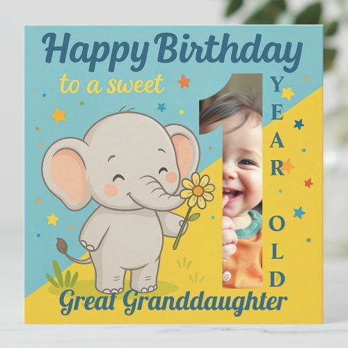 Custom 1st Birthday Elephant Sweet Your Photo Card