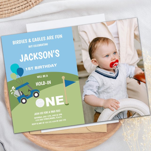 Custom 1st Birthday Golf Party Invitation (First Golf Birthday Invitations with photo)
