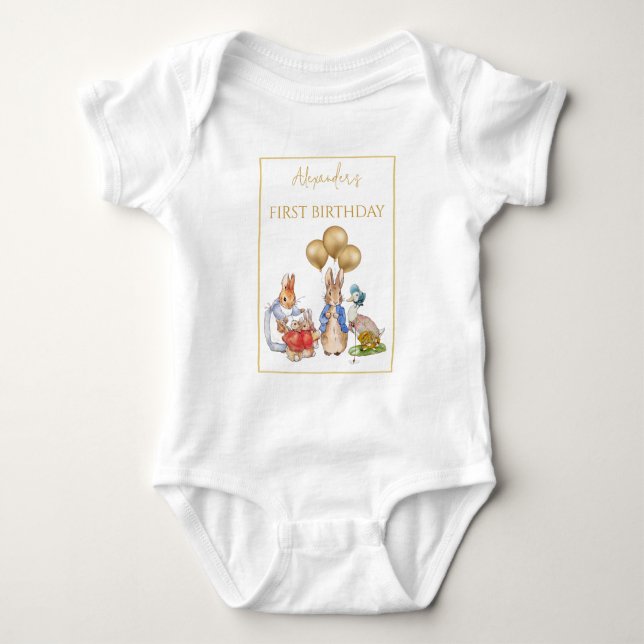 Custom 1st Birthday Peter and Josephine bunny Baby Bodysuit (Front)