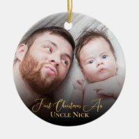 Custom 1st Christmas As Uncle 2 Photo Gold Script
