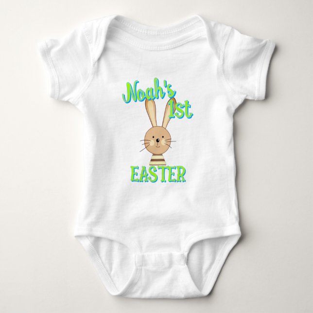 Custom 1st EASTER Happy Bunny Toddler Baby Outfit Baby Bodysuit (Front)