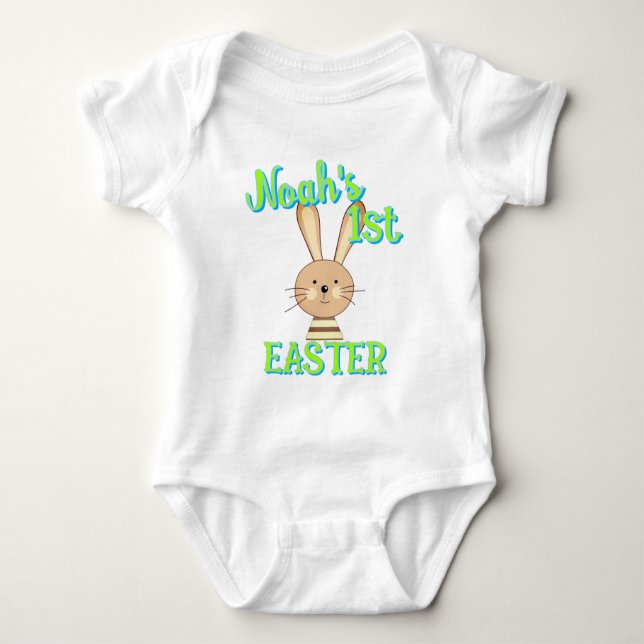 Custom 1st EASTER Happy Bunny Toddler Baby Outfit Bodysuit (Front)