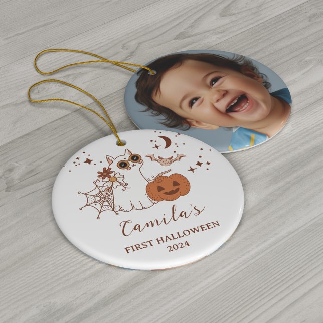 Custom 1st Halloween Gift, Personalized Halloween Ceramic Ornament (Creator Uploaded)