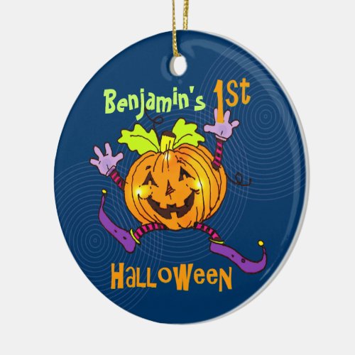 Custom 1st Halloween Happy Pumpkin Ceramic Ornament