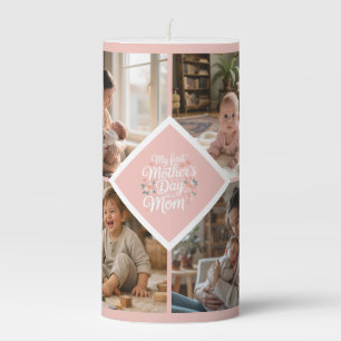 Custom 1st Mother's Day Photo Collage Pink Floral Pillar Candle