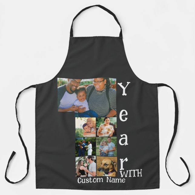 Custom 1st wedding anniversary 7 photo collage apron (Front)