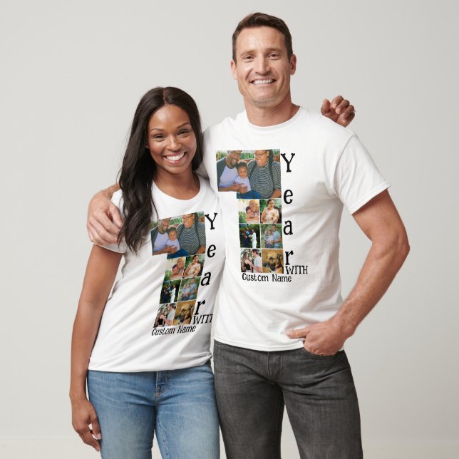 Custom 1st wedding anniversary 7 photo collage T-S T-Shirt (Unisex)