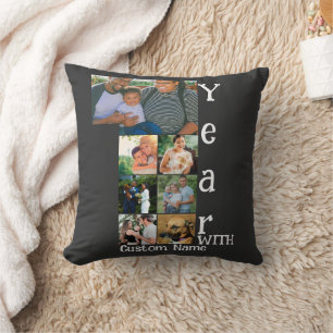 Custom 1st wedding anniversary 7 photo collage throw pillow
