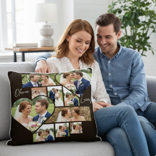 Custom 1st Wedding Anniversary Photo Collage Throw Pillow