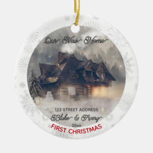 Custom 1st Xmas New Home Photo Street Address Ceramic Ornament