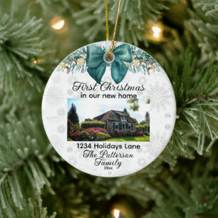 Custom 1st Xmas New Home Photos Street Address Ceramic Ornament