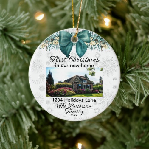 Custom 1st Xmas New Home Photos Street Address Ceramic Ornament