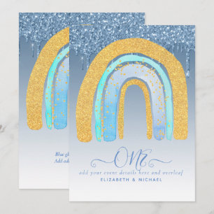 CUSTOM 1stBIRTHDAY BLUE Silver Glitter Rainbow