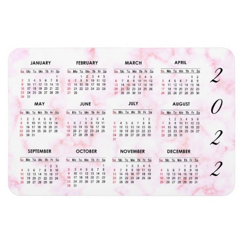 Custom 2022 Pink Marble Calendar Magnet
