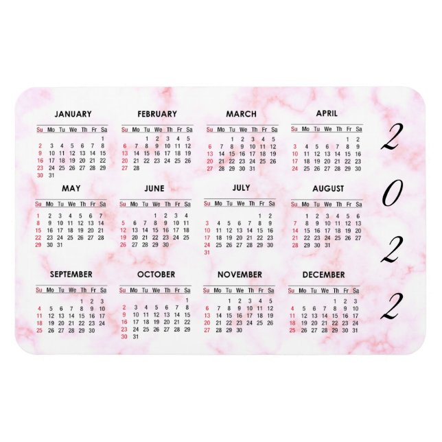 Custom 2022 Pink Marble Calendar Magnet (Horizontal)