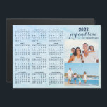 Custom 2023 Magnetic Calendar Two Photos Blue<br><div class="desc">For a 2024 calendar in this style,  please visit: https://www.zazzle.com/custom_2024_magnetic_calendar_two_photos_blue-256284175399861890

Make your own 2023 magnetic photo calendar with two own pictures on a light blue background. It's a unique keepsake for family,  friends,  workmates,  colleagues for Christmas,  New Year,  or any occasion.</div>