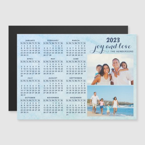 Custom 2023 Magnetic Calendar Two Photos Blue