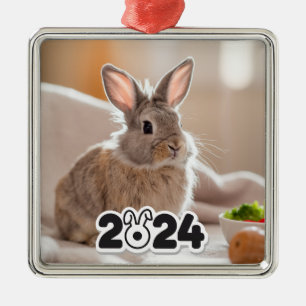 Custom 2024 Bunny Photo Metal Ornament