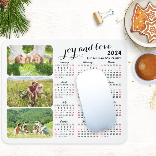 Custom 2024 Calendar 3 Photo Collage Family Mouse Pad