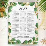 Custom 2024 Calendar Magnet Elegant Eucalyptus<br><div class="desc">Create an elegant personalized 2024 calendar magnet for fridge with emerald green and gold eucalyptus greenery on a white background. Template makes it easy to customize with your Family name, words of the year or any text and message. The cute Sunday through Saturday calendar is a practical gift idea for...</div>