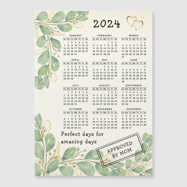 Custom 2024 Calendar Magnet Rustic Eucalyptus (Front)