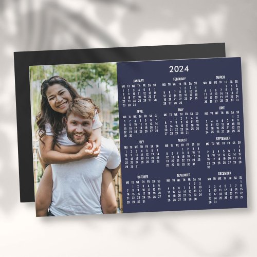 Custom 2024 Calendar Navy Blue Photo Magnet