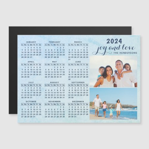 Custom 2024 Magnetic Calendar Two Photos Blue