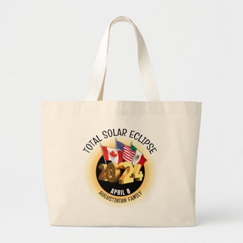 Custom 2024 TOTAL SOLAR ECLIPSE Flags Family Large Tote Bag
