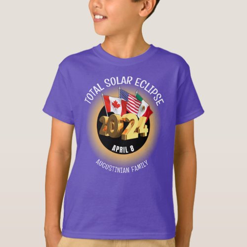 Custom 2024 TOTAL SOLAR ECLIPSE Flags Kids T_Shirt