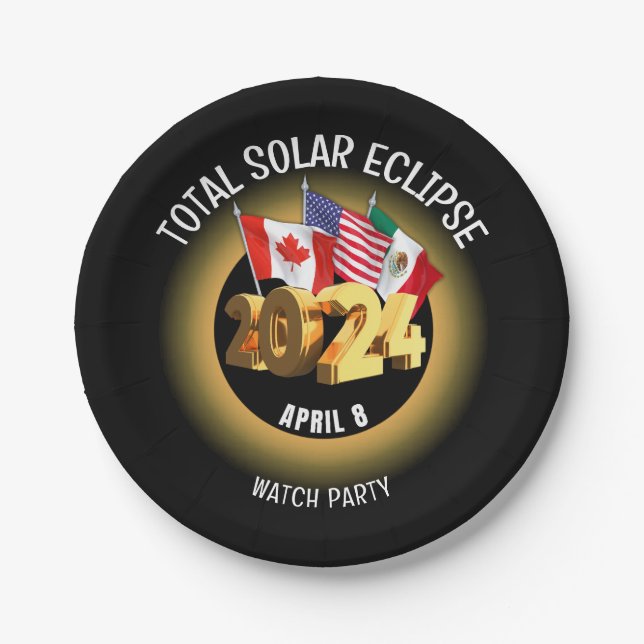 Custom 2024 TOTAL SOLAR ECLIPSE Flags Paper Plates (Front)