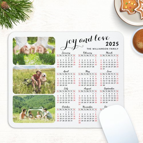 Custom 2025 Calendar 3 Family Photo Collage Mouse Pad