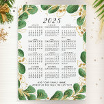 Custom 2025 Calendar Magnet with Elegant Greenery<br><div class="desc">This 2025 calendar magnet features an elegant botanical design with emerald green eucalyptus and subtle gold accents on a clean white background. The template allows you to add your family name, favorite phrase, or any special message, making it unique and personal. With its full-year Sunday-through-Saturday layout, this calendar blends style...</div>