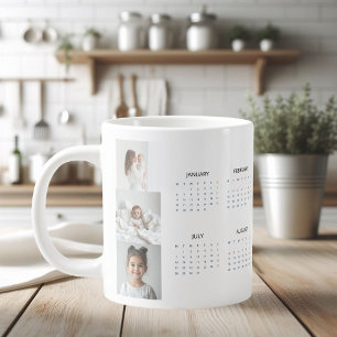 Custom 2025 Calendar with Three Photos Giant Coffee Mug