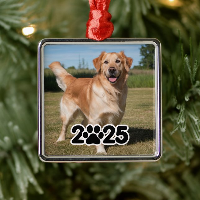 Custom 2025 Pet Photo Metal Ornament (Tree)