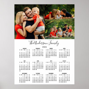 Custom 2026 Calendar 3 Photo Collage Poster