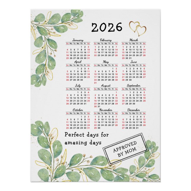 Custom 2026 Calendar with Elegant Eucalyptus Poster (Front)
