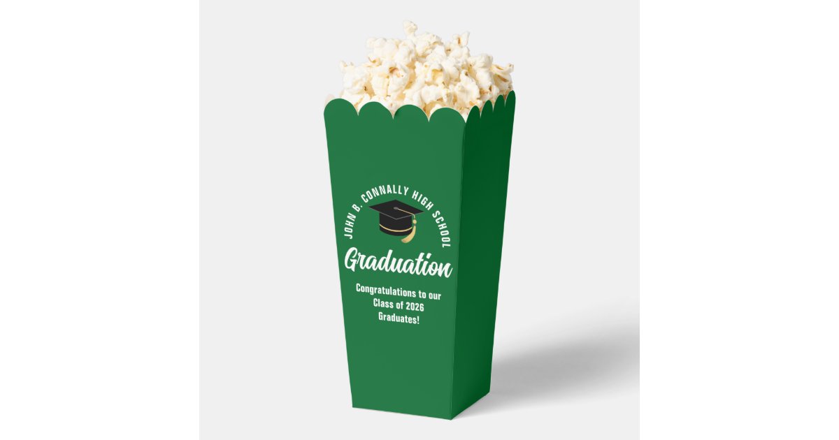 Custom 2026 Green Graduation Party Popcorn Favor Boxes | Zazzle