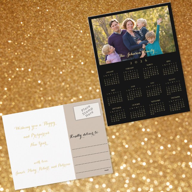 Custom 2026 Photo Calendar Christmas New Years Holiday Postcard (Custom 2026 Photo Calendar Christmas New Years Holiday Postcard)