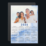 Custom 2026 Photo Calendar Magnet Blue White Ocean<br><div class="desc">This elegant modern 2026 calendar magnet is easy to customize with a personal photo to create a unique keepsake for your loved ones. The blue and white design with your picture is cute for costal style interiors, and is a practical gift idea. Click "Personalize" ("View Product Details" / "Personalize") and...</div>