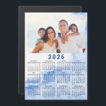 Custom 2026 Photo Calendar Magnet Blue White Ocean<br><div class="desc">This elegant modern 2026 calendar magnet is easy to customize with a personal photo to create a unique keepsake for your loved ones. The blue and white design with your picture is cute for costal style interiors, and is a practical gift idea. Click "Personalize" ("View Product Details" / "Personalize") and...</div>