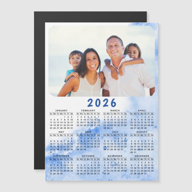Custom 2026 Photo Calendar Magnet Blue White Ocean (Front/Back)