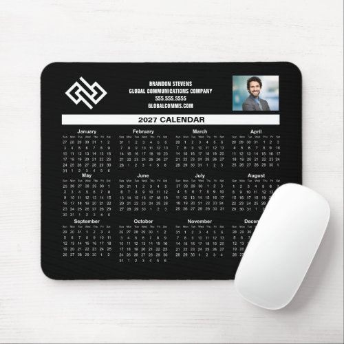 Custom 2027 Business Calendar Black White Company Mouse Pad