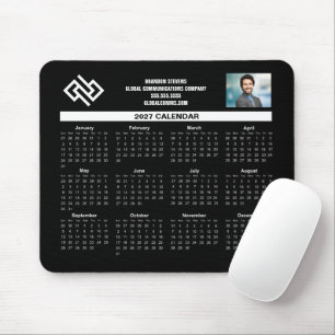 Custom 2027 Business Calendar Black White Company Mouse Pad