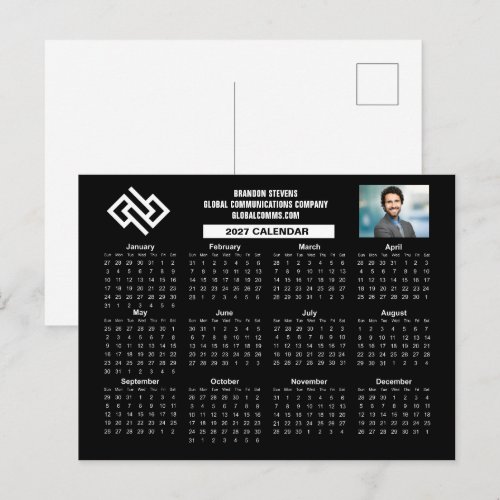 Custom 2027 Professional Business Calendar Black Postcard