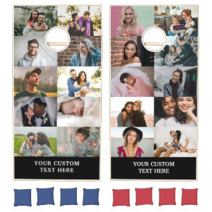 Custom 20 Family Photo Collage Personalized Text Cornhole Set