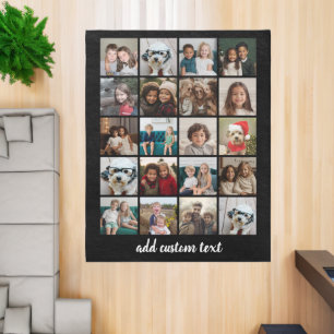 Custom 20 Photo Collage - Black - script text Rug