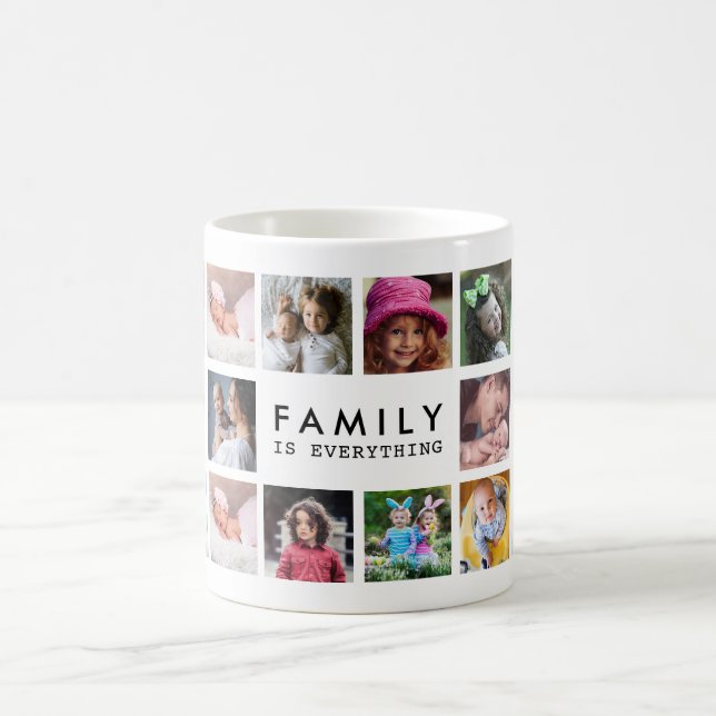 Custom 20 Photo Collage Family Is Everything Quote Coffee Mug (Center)